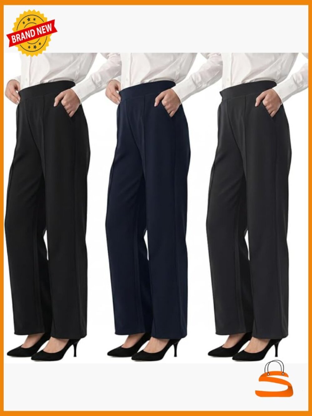 Business Casual Stretchy Wide Leg Slacks with Pockets